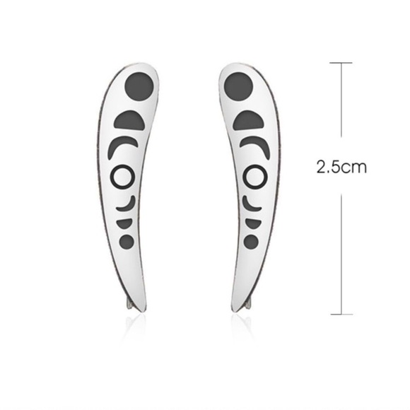 Silver Tone Crescent Moon Phase Climber Earrings - Picture 7 of 7